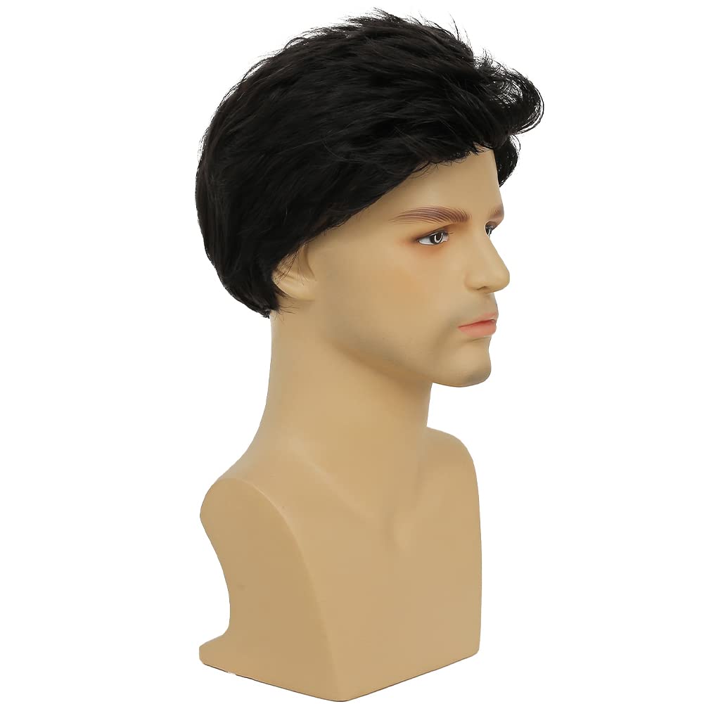 Kaneles Peluca Negra para Hombre Corta Sintética Halloween Uso Diar...