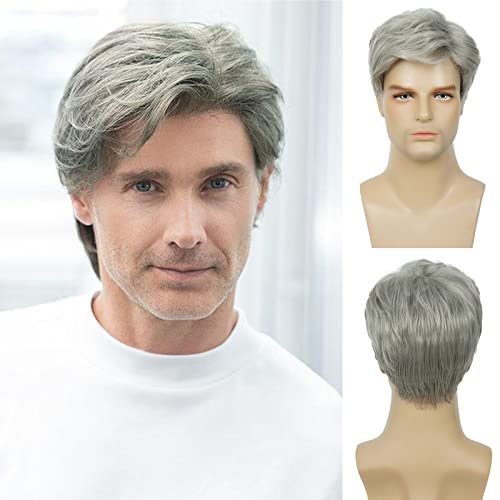 Baruisi Pelucas de los hombres corto gris sintético resistente al c...
