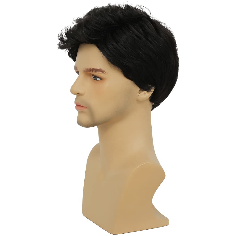 Kaneles Peluca Negra para Hombre Corta Sintética Halloween Uso Diar...