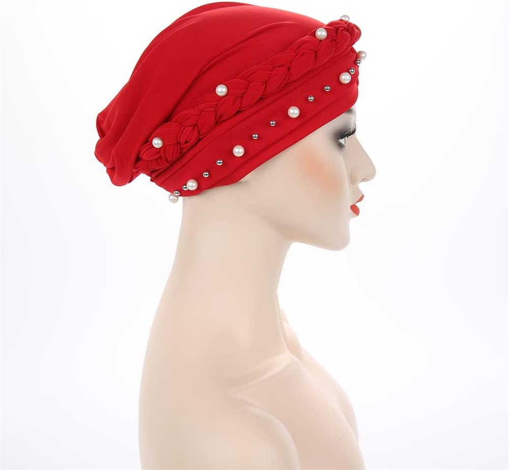 YiYi Operation Sombrero turbante de hiyab trenzado con cuentas de p...