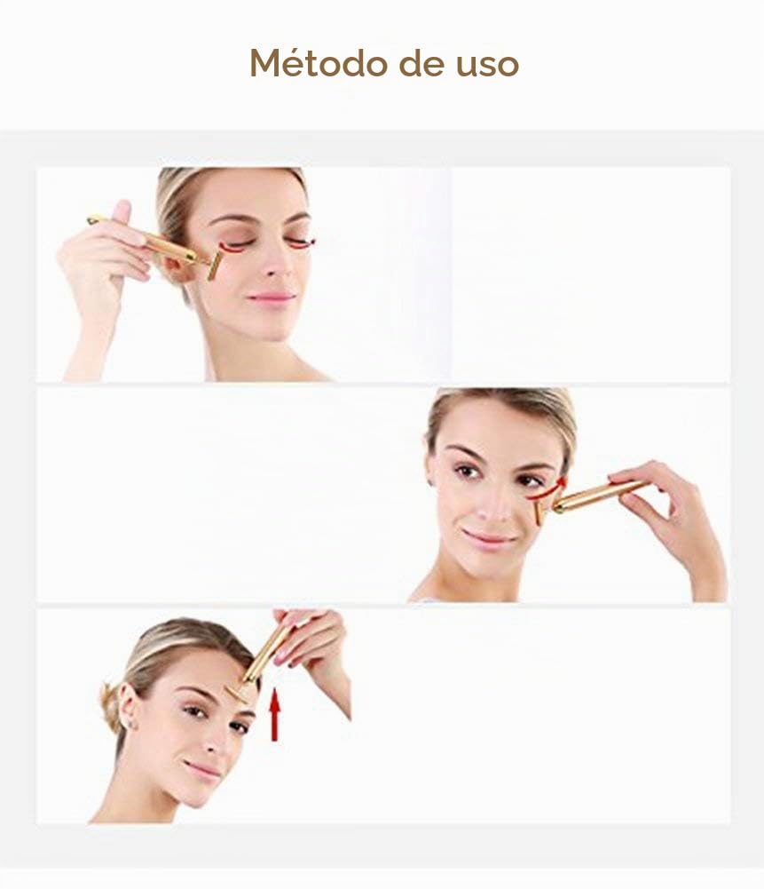 Barra de masaje facial con dorado de 24 quilates, masajeador eléctr...