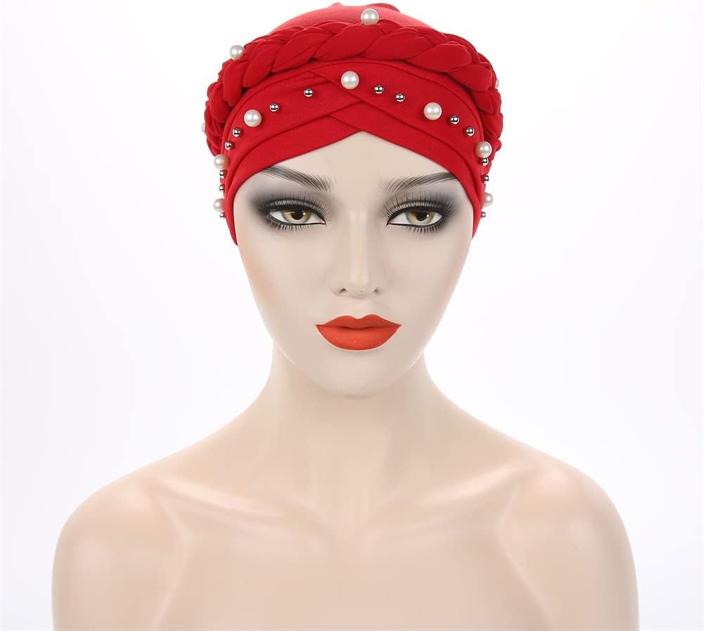 YiYi Operation Sombrero turbante de hiyab trenzado con cuentas de p...