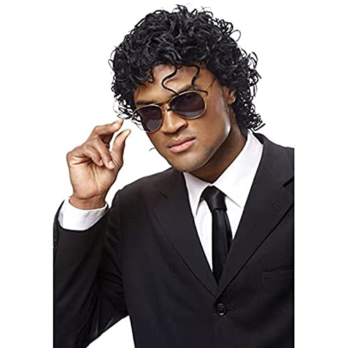 Wiwige Peluca rizada corta para hombre, peluca sintética negra para...