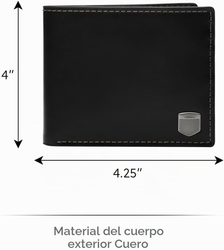 Fossil - Cartera de cuero plegable para hombre Hayes con ventana ab...