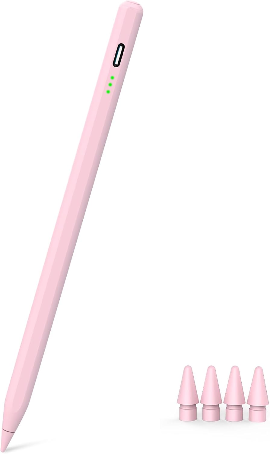 Lápiz óptico rosa para iPad Pro Air Mini 2018-2026, carga rápida de...