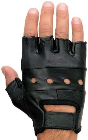 Milwaukee Leather SH216 - Guantes sin dedos de cuero negro con palm...