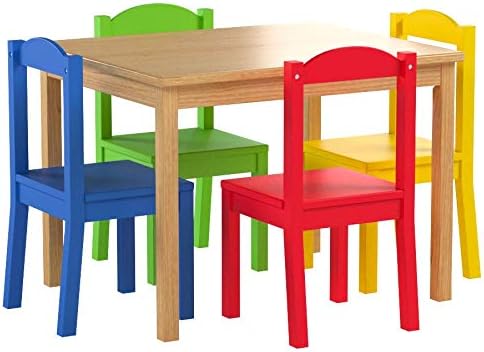 Humble Crew Juego de mesa y 4 sillas de madera para niños, natural\...