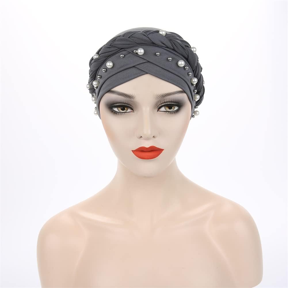 YiYi Operation Sombrero turbante de hiyab trenzado con cuentas de p...