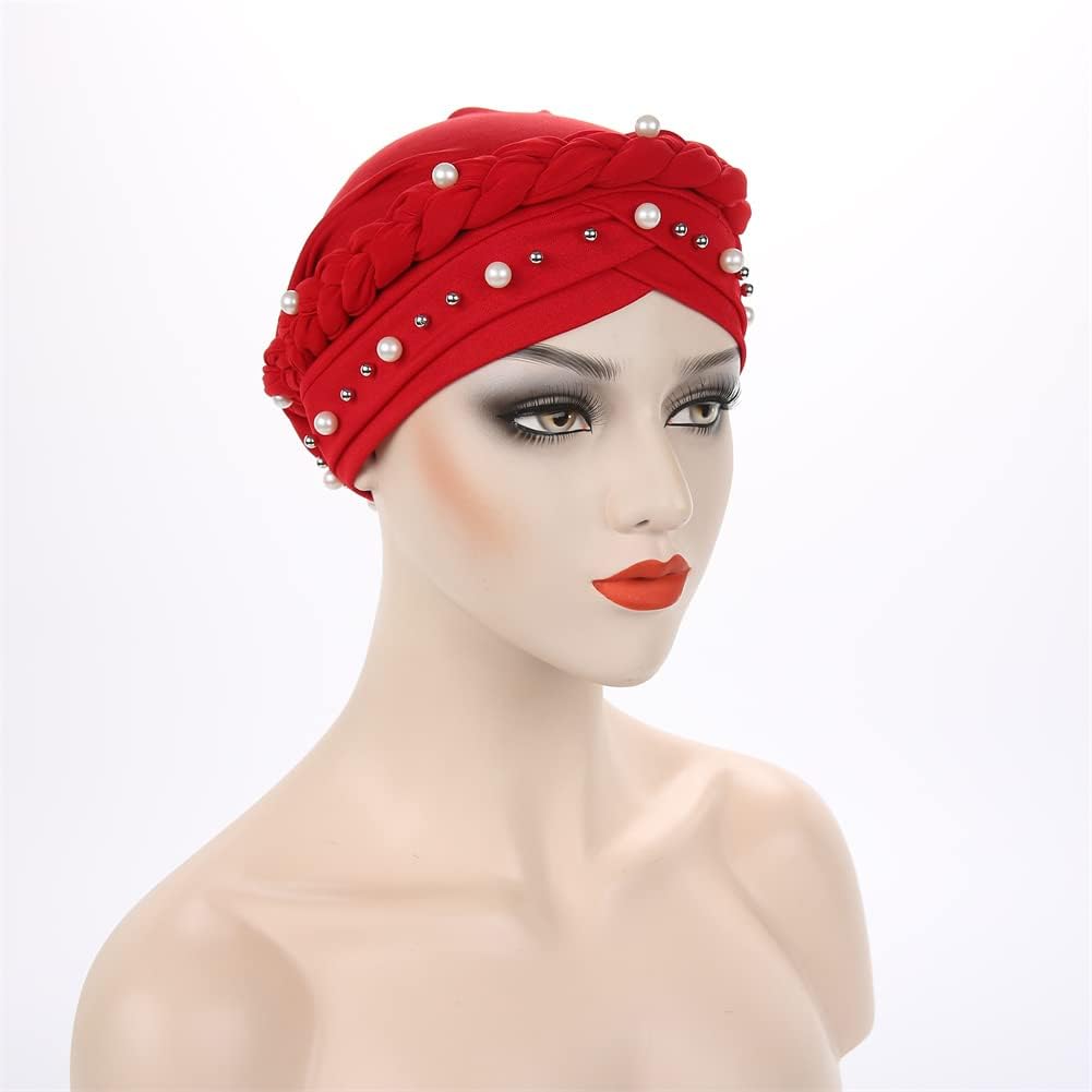 YiYi Operation Sombrero turbante de hiyab trenzado con cuentas de p...