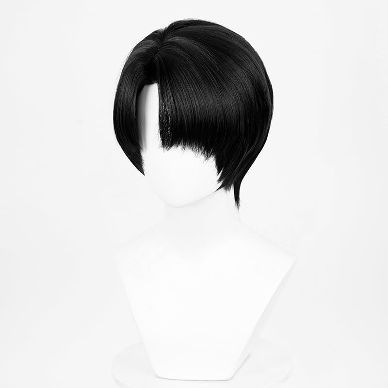 Aicos Peluca corta negra de anime cosplay para hombres con flequill...