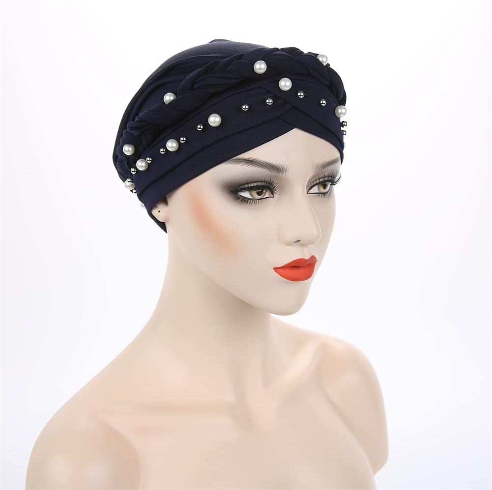 YiYi Operation Sombrero turbante de hiyab trenzado con cuentas de p...