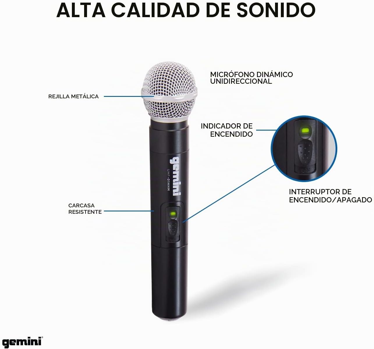 Gemini Sistema de micrófono de mano UHF de doble canal (UHF-02M-S12...