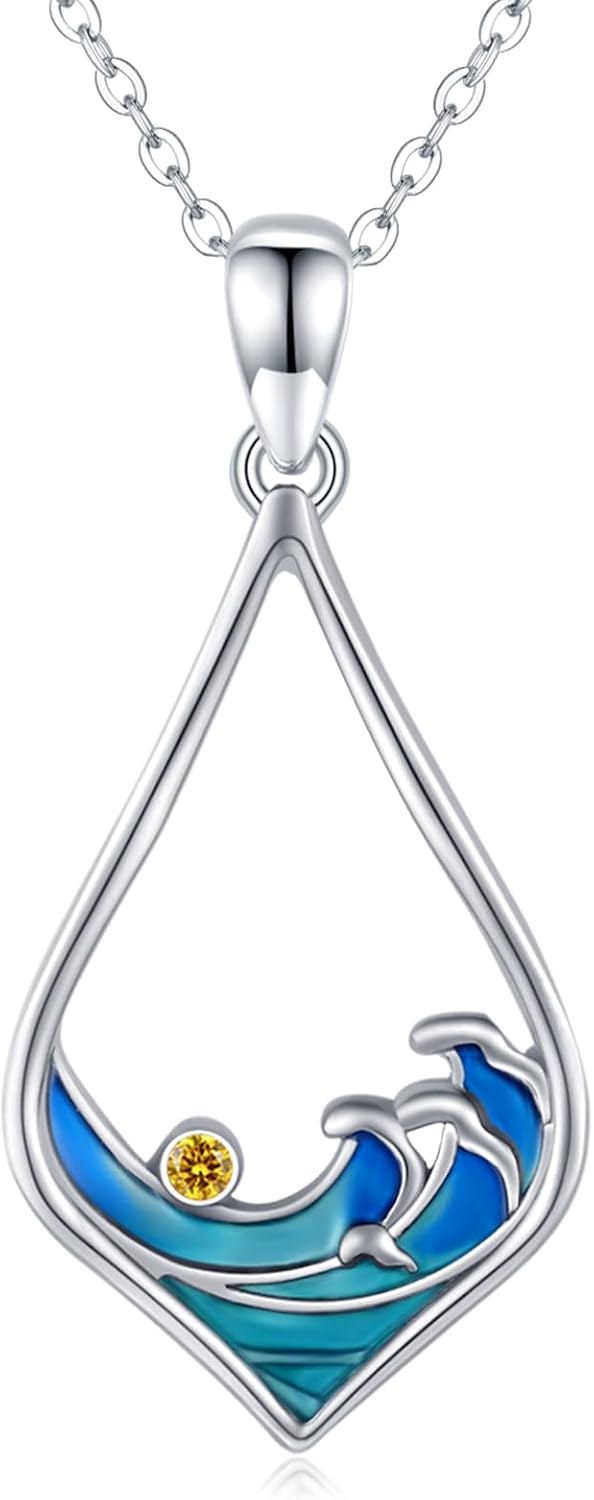 Twoowl Collar con dije de playa de plata de ley 925 con diseño de o...