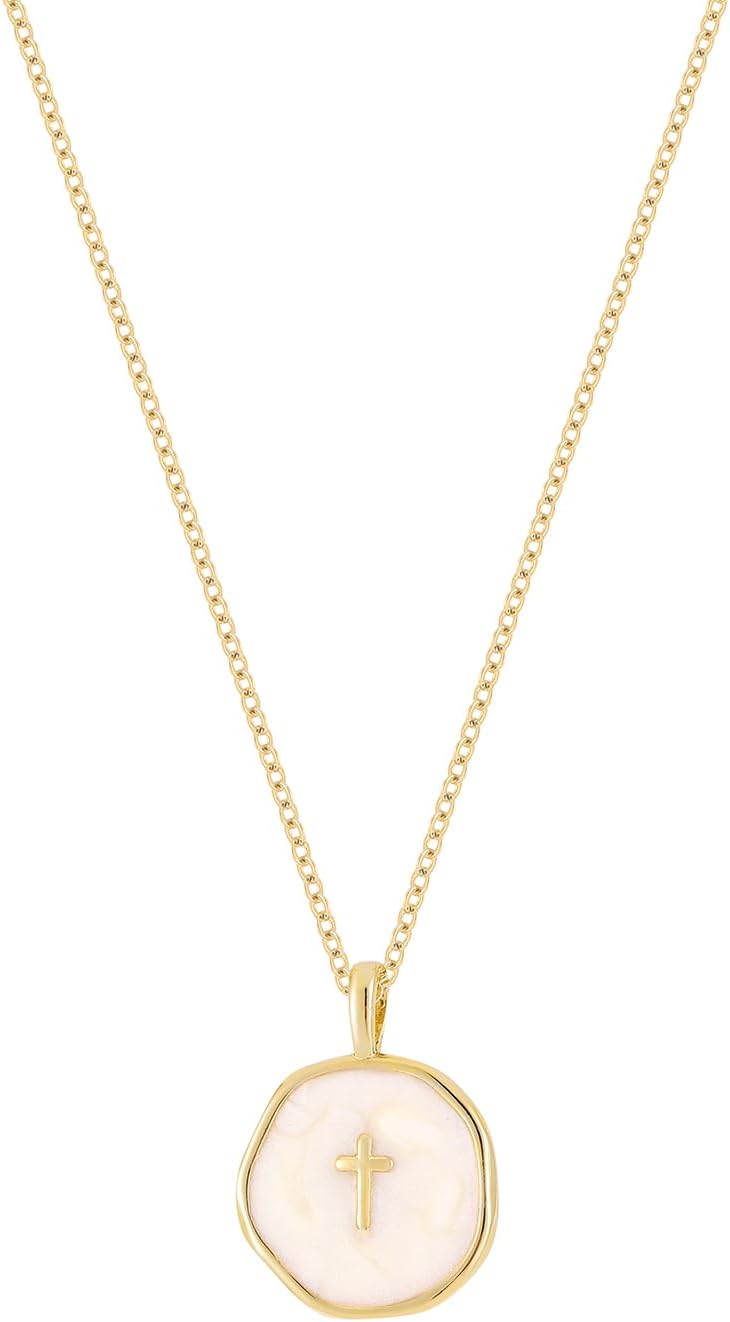 Fozira Collar con colgante de cruz de esmalte chapado en oro de 14K...