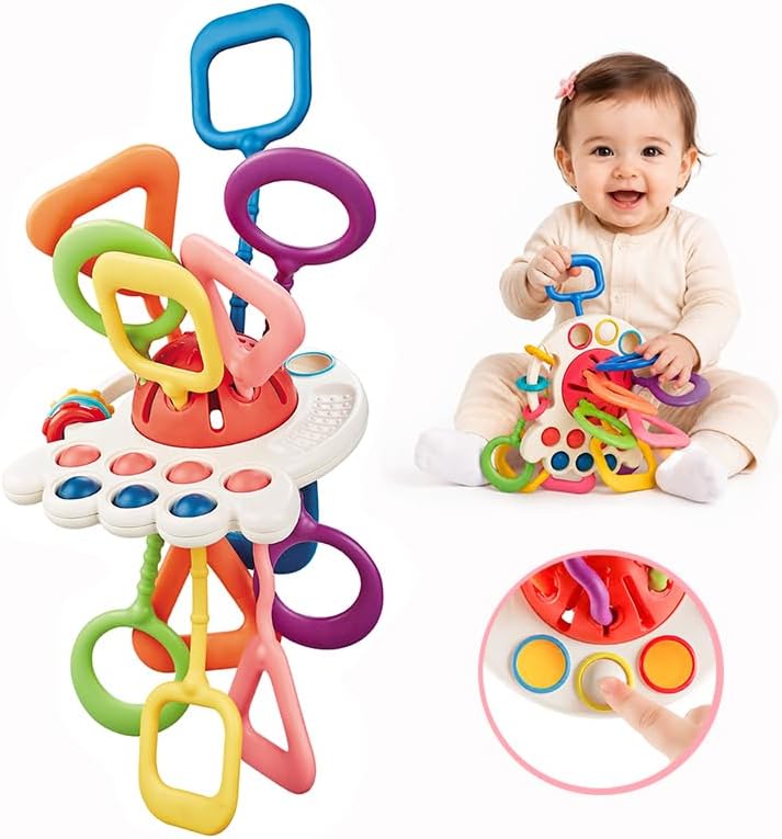 COMTAY Montessori Silicona Tirando de Juguete para Bebés (Rojo) | J...