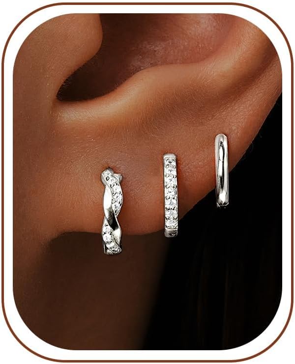 Inerney Juego de Aretes de Aro Abrazadera (Huggie) Dorados para Muj...