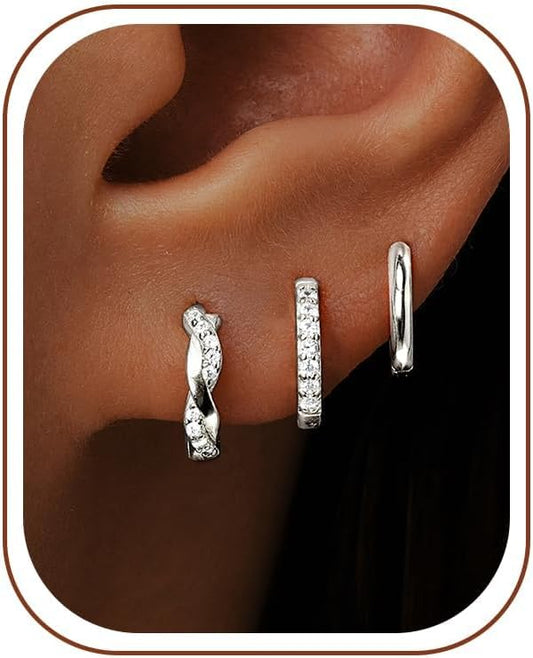 Inerney Juego de Aretes de Aro Abrazadera (Huggie) Dorados para Muj...