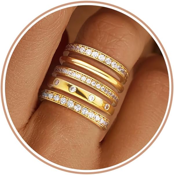 TOBENY Anillos de oro apilables para mujer sin deslustre, delicados...