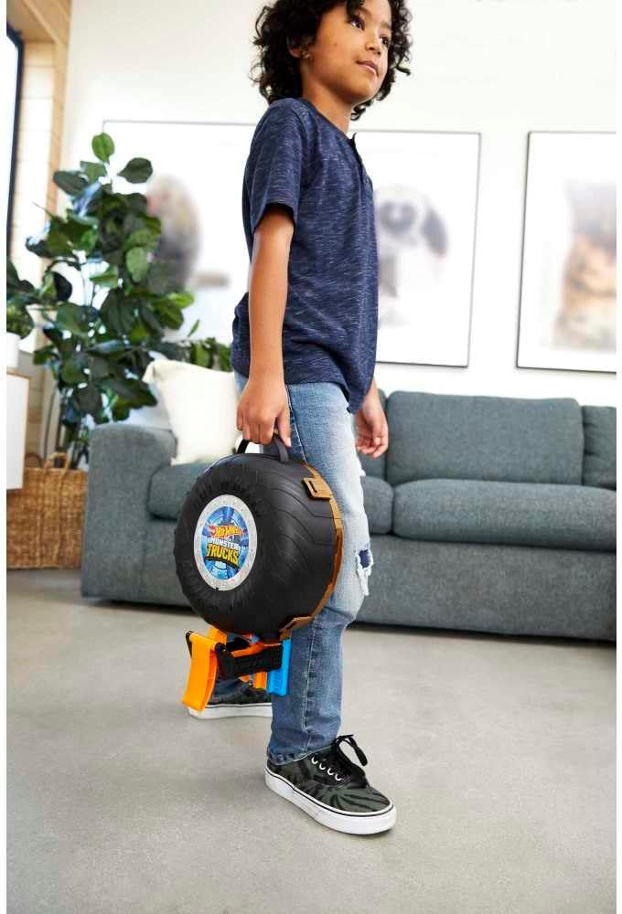 Hot Wheels Juego de camiones monstruo de juguete, funda en forma de...