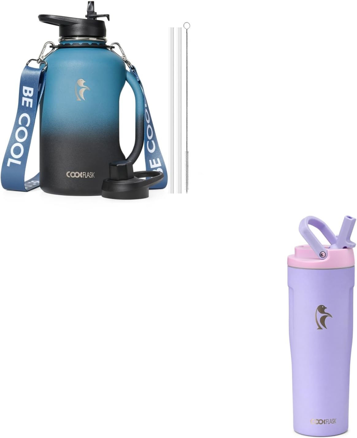 Coolflask Botella de agua aislada de 32 onzas, lavanda y botella de...