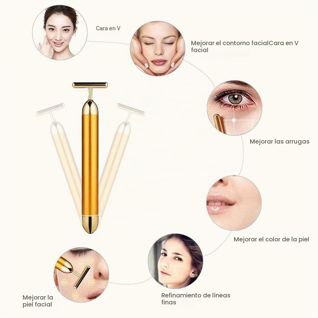 Beauty Bar - Rodillo masajeador facial de oro de 24 quilates, rodil...