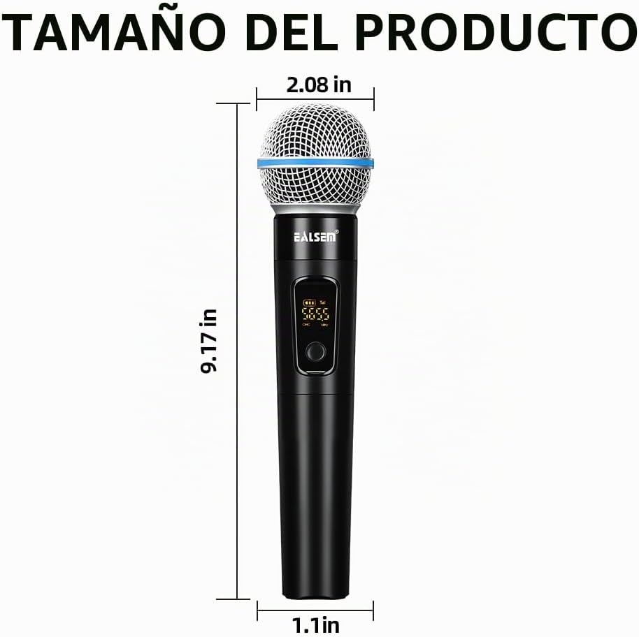 Ealsem ES-384 Sistema de Micrófono Inalámbrico de Mano UHF de 4 Can...
