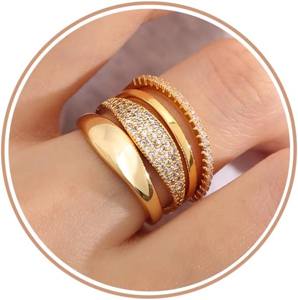TOBENY Anillos de oro apilables para mujer sin deslustre, delicados...