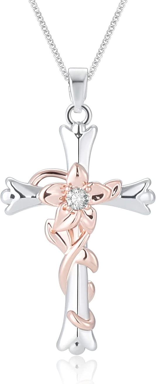 Collar de cruz ACECHA para mujer | Collar colgante de fe de plata c...