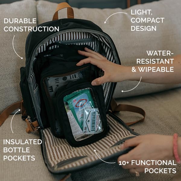 Parker - Mochila para pañales con cremallera completa y bolsillos a...