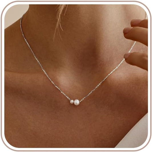 Treasure Bender Collares de perlas de oro para mujer, collar delica...