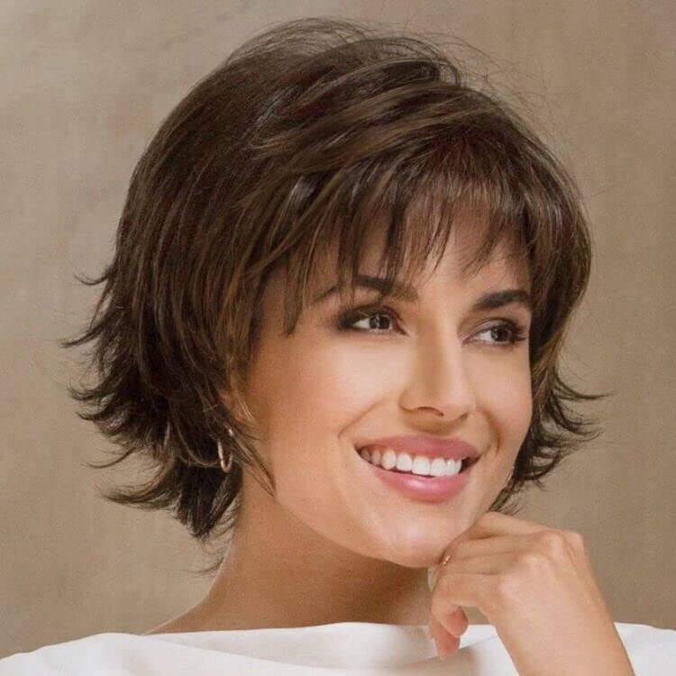 EMMOR - Peluca corta de cabello humano mezcla marrón con corte pixi...