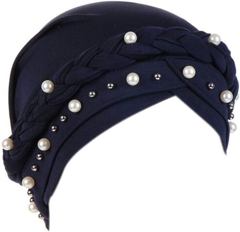 YiYi Operation Sombrero turbante de hiyab trenzado con cuentas de p...