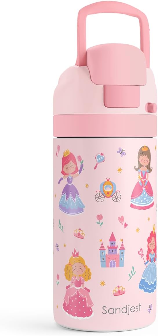 Princess Kids - Botella de agua aislada de acero inoxidable de 16 o...