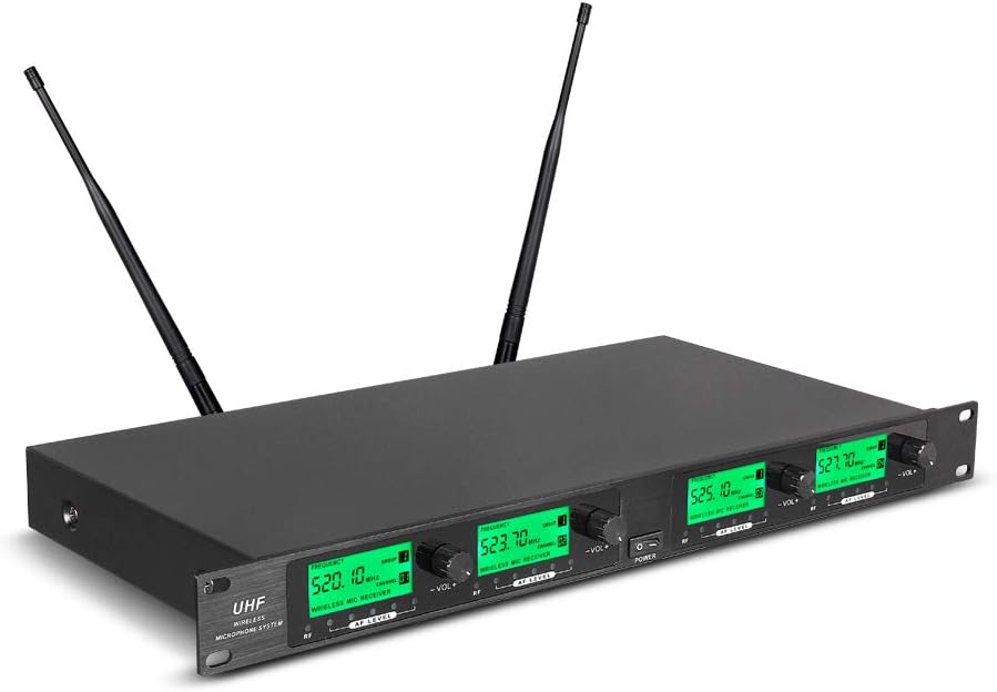 WENWEN Sistema de micrófono inalámbrico UHF 4 canales 2 micrófono d...