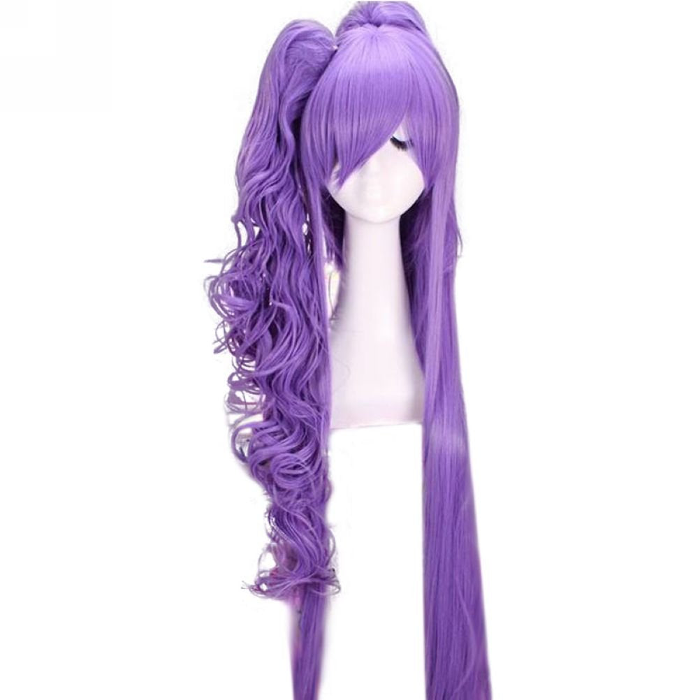mzcurse Peluca de pelo largo para fiesta de cosplay morado+2 colas...