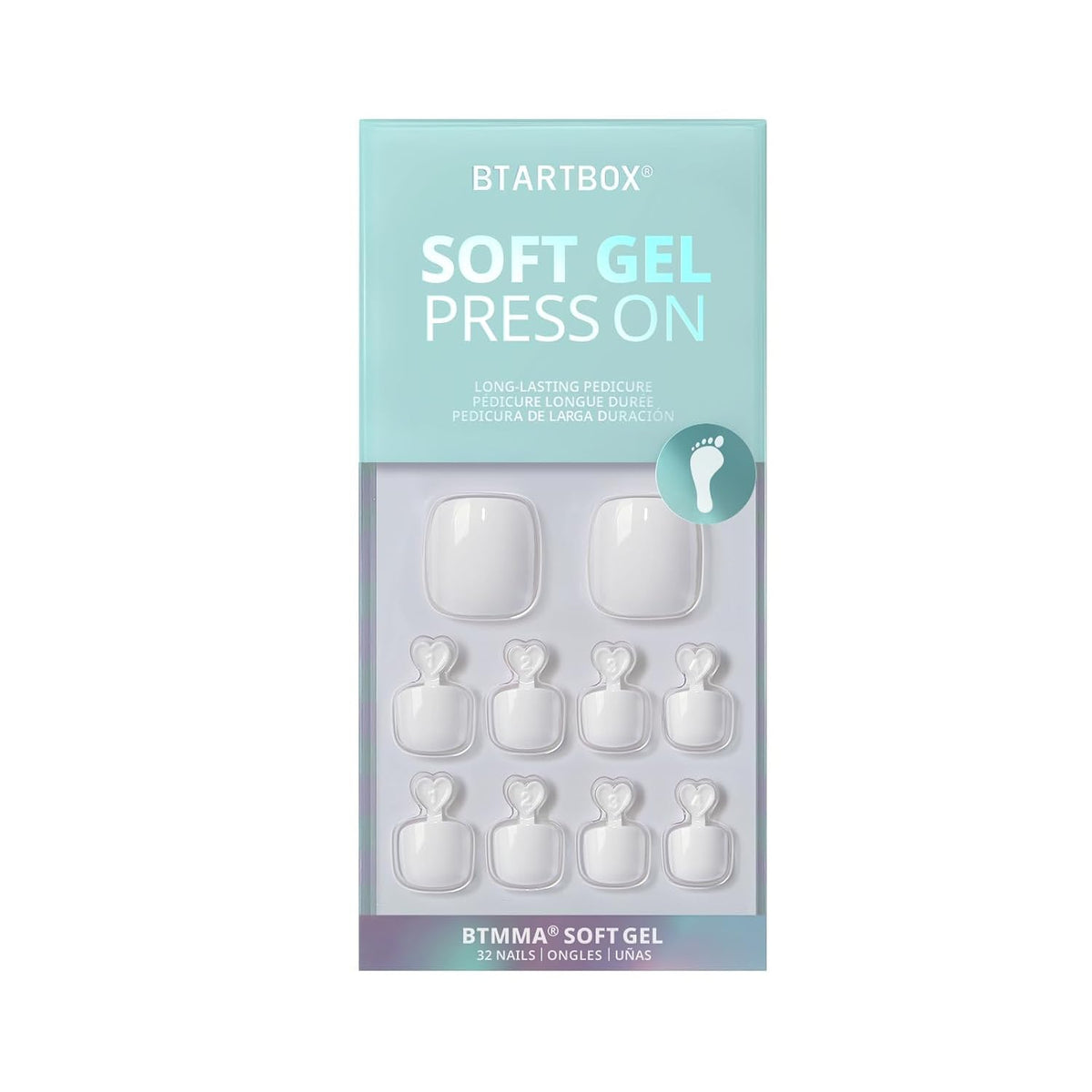 BTArtbox Uñas a presión, Pure Chic, Squoval corto, blanco, 32 unida...