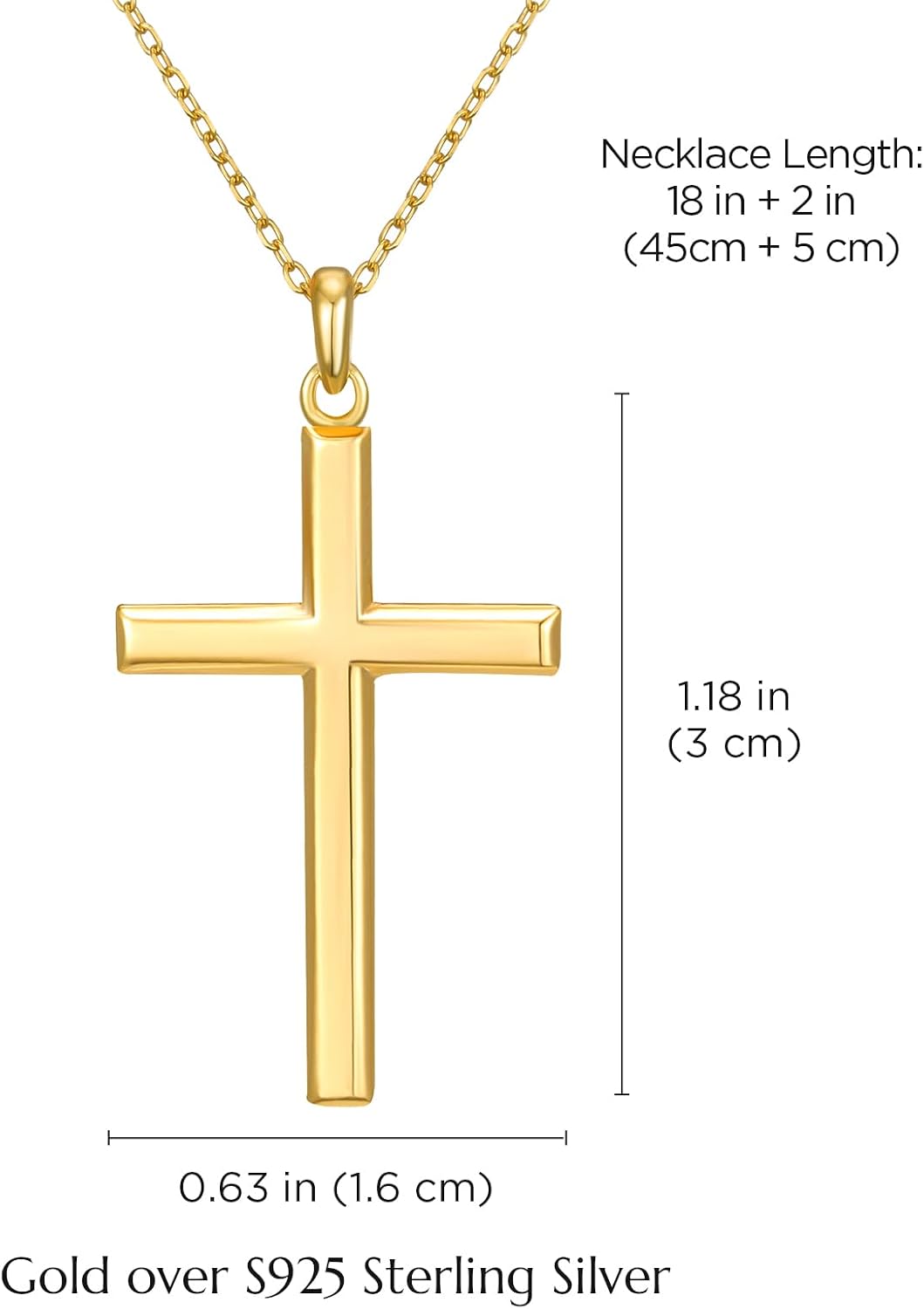 NORBU S925 Collar de cruz para mujer, chapado en oro de 18 quilates...