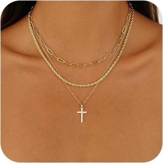 CAROVO Collar en capas de oro\/plata para mujer, chapado en oro\/pl...