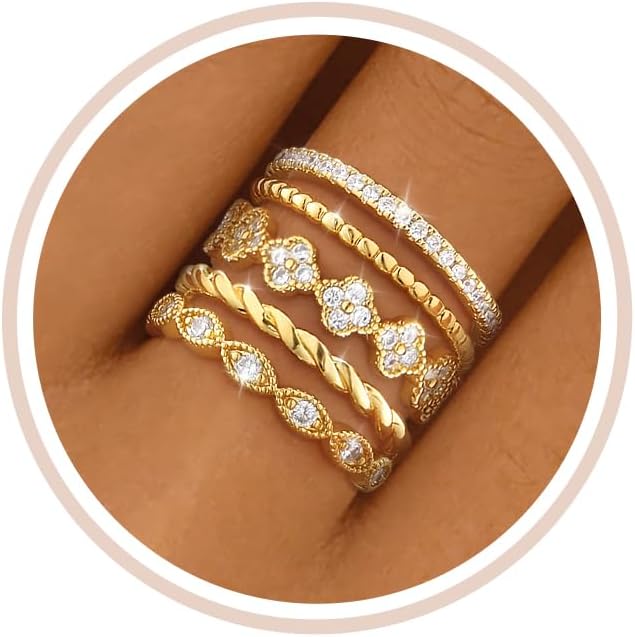 Anillos apilables de oro para mujer, no se deslustra, chapados en o...