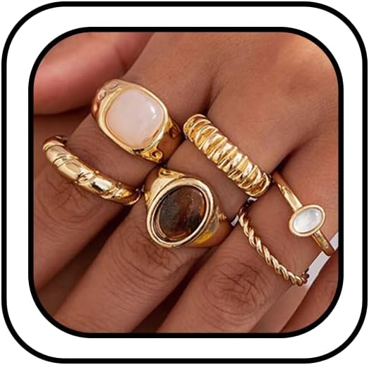 IQIC Anillos gruesos de oro para mujer, juego de anillos de plata a...