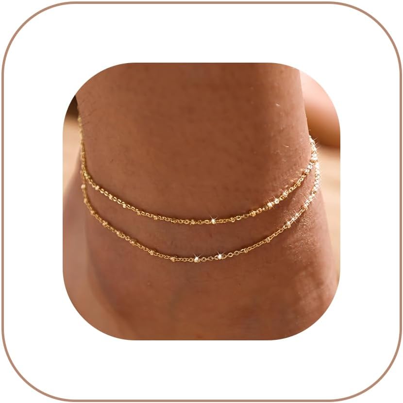 MIDEEO Tobilleras de Oro\/Plata para Mujeres, Tobilleras de Oro 14K...