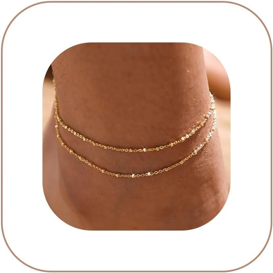 MIDEEO Tobilleras de Oro\/Plata para Mujeres, Tobilleras de Oro 14K...