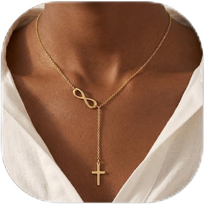 Selncfyt Collar de cruz para mujer, chapado en oro de 14 quilates,...