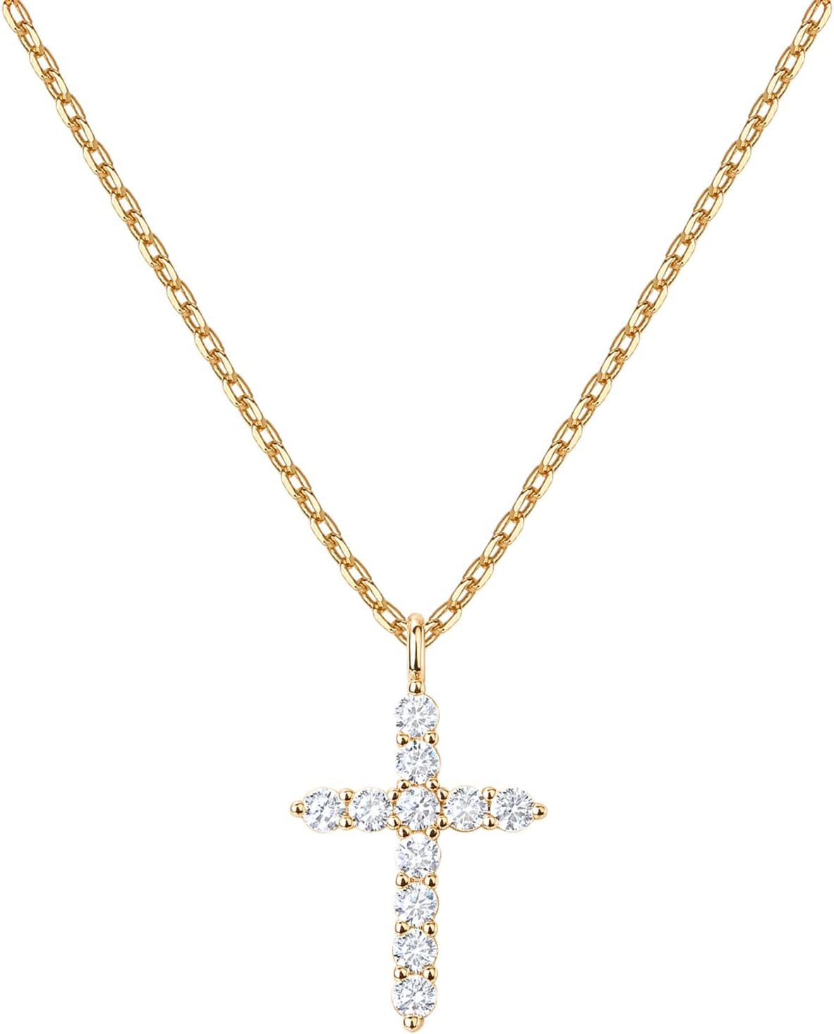 PAVOI Collar de cruz de circonita cúbica chapada en oro de 14 quila...