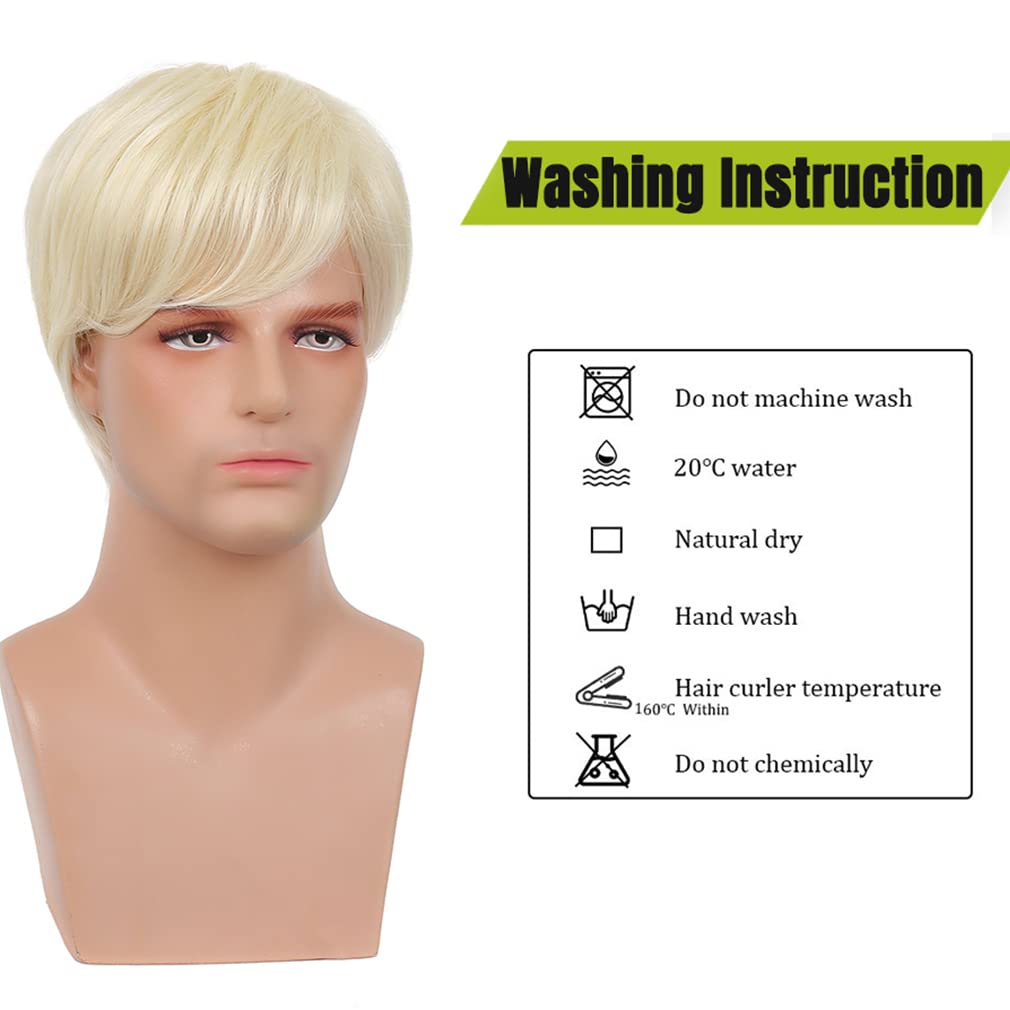 RicHyun Peluca corta rubia para hombre, peluca de repuesto de cabel...