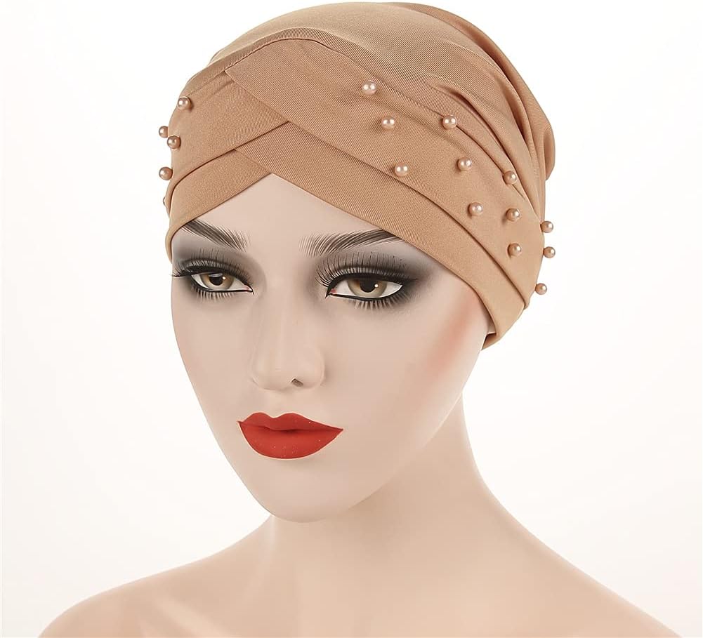 Fxhixiy Gorro sedoso con cuentas para mujer, turbante preatado para...