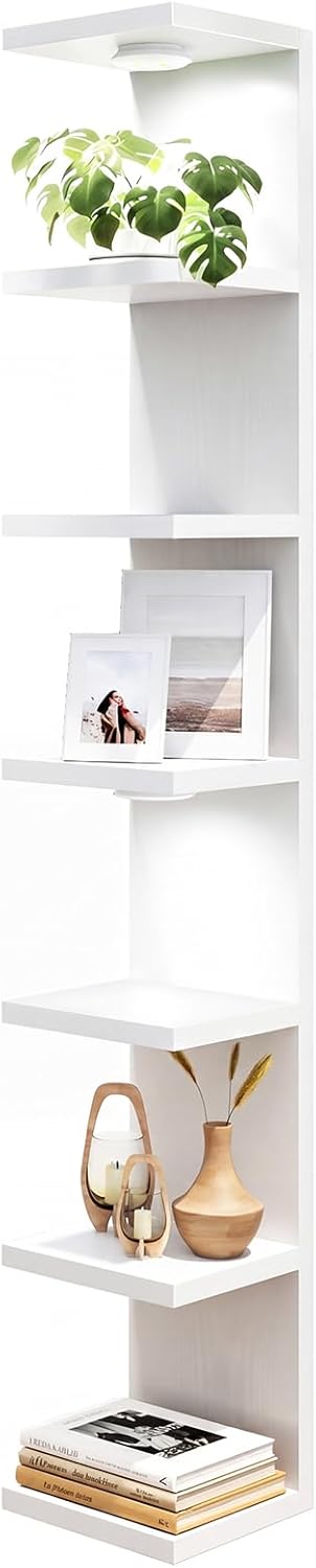 Fixwal Estante de pared de 7 niveles con luces LED para decoración...