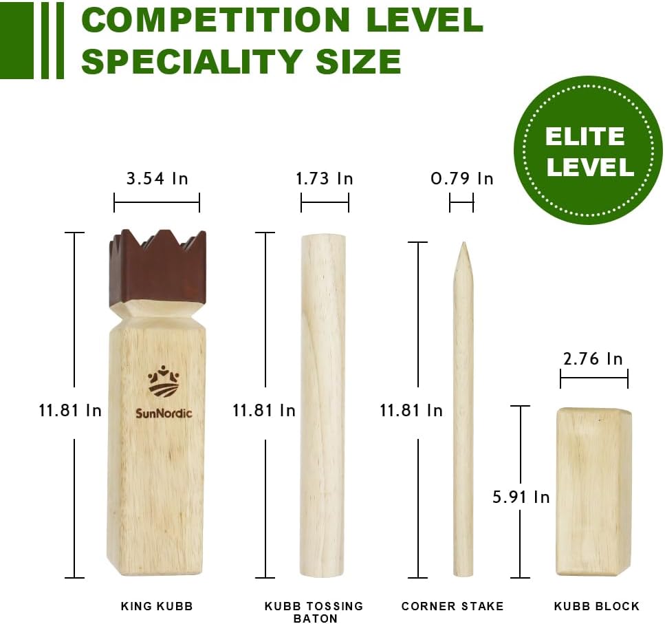 SunNordic Juego de jardín Kubb de madera de caucho con bolsa de tra...