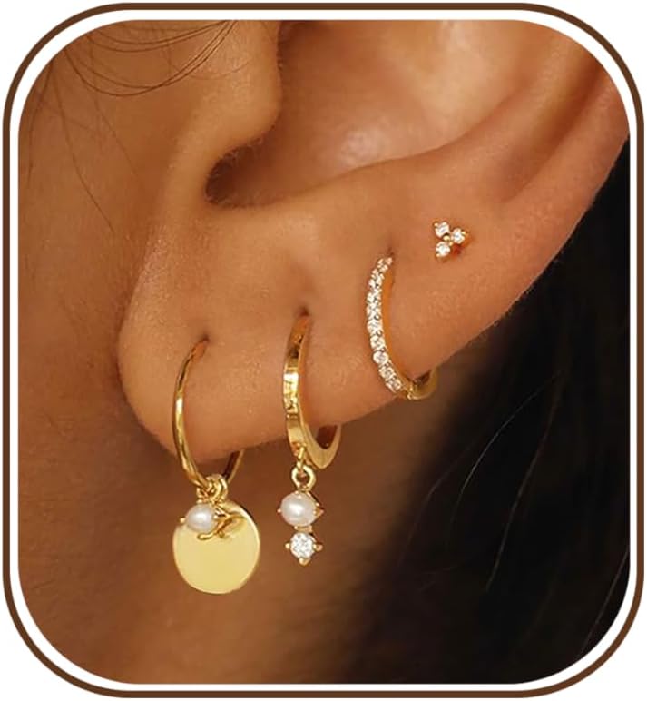 SELFROSE Aretes de oro para mujer, delicados aretes colgantes chapa...