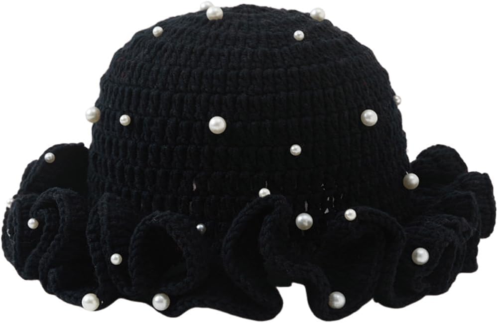 AMOFIA Gorro de punto para mujer, gorro de ganchillo con volantes,...